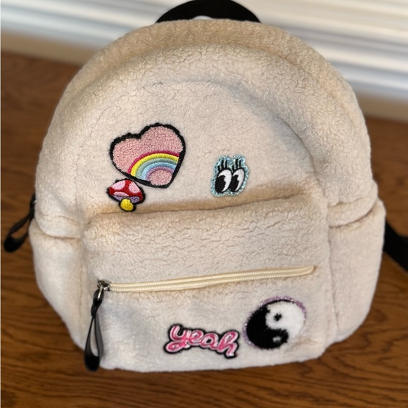 CLAIRE’S BRAND, Cream Colored Kid’s Small Backpack With Patches, Accessories - Picture 8 of 8